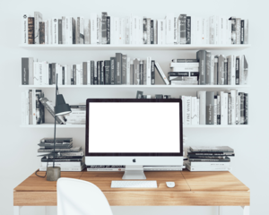 iMac on a wooden desk mockup