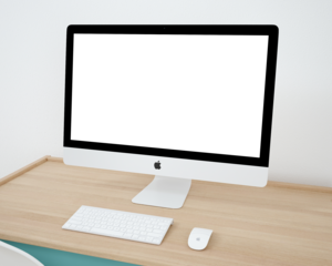 iMac on a wooden table mockup